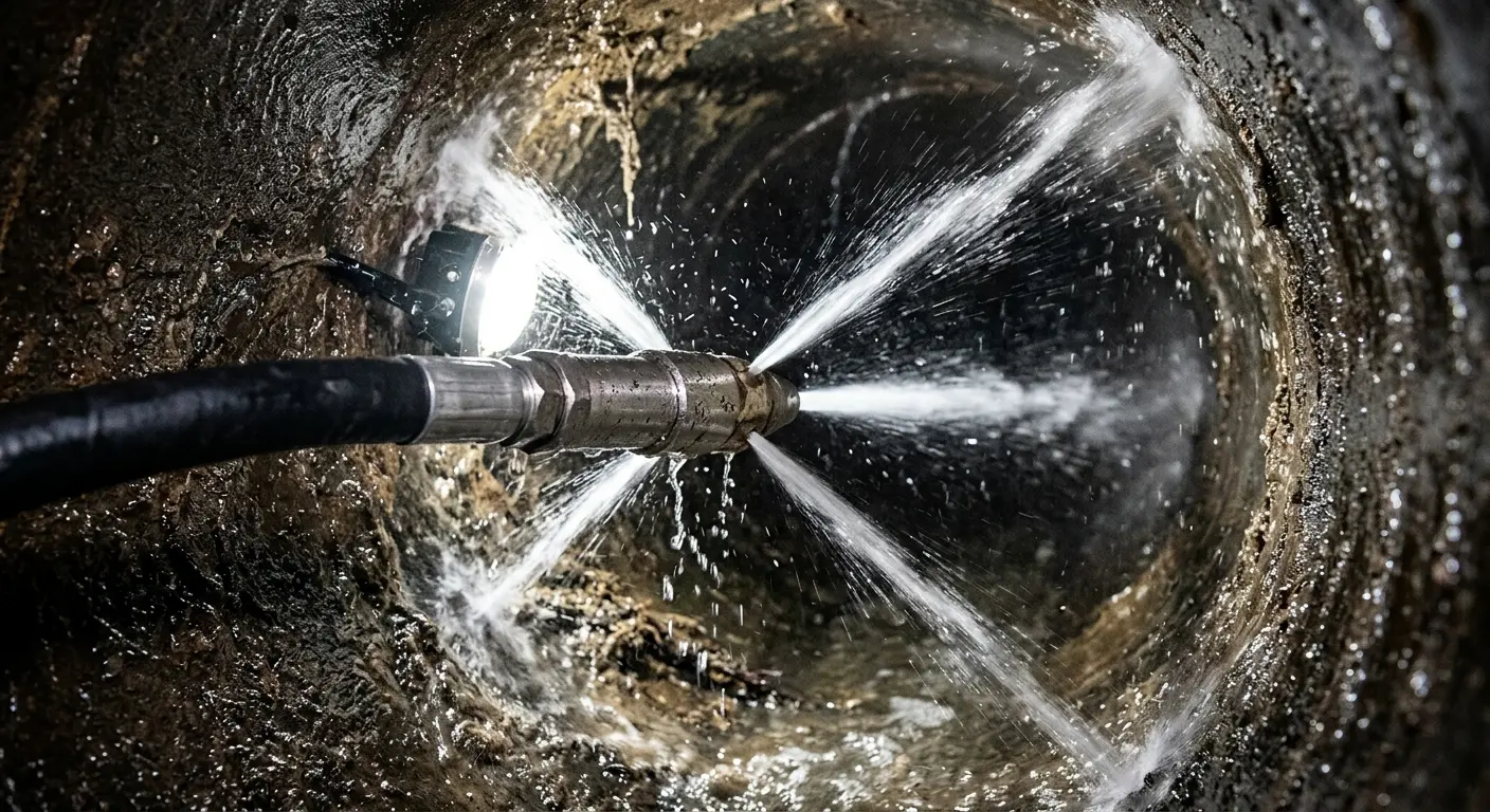 High-pressure hydro jetting nozzle cleaning sewer pipe for Emergency Drain Service in Half Moon